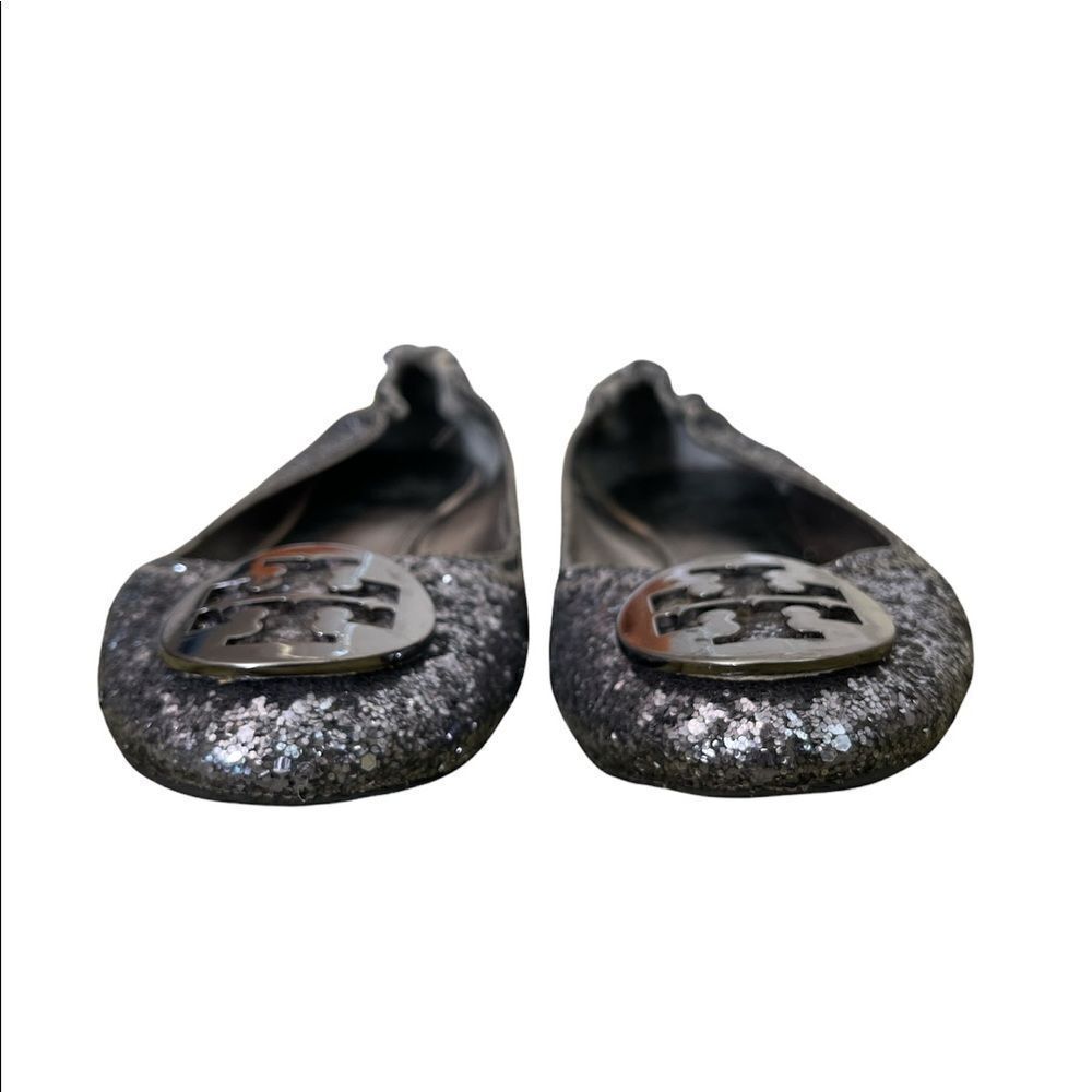 Tory Burch "Reva" Glitter Dark Blue Silver Flat - Picture 2 of 6